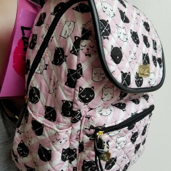 Betsey Johnson Backpack Cats Pink White Black - Picture 7 of 8